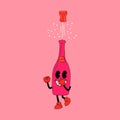 Champagne. 30s cartoon mascot character 40s, 50s, 60s old animation style.