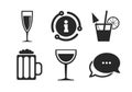 Alcoholic drinks signs. Champagne, beer icons. Vector Royalty Free Stock Photo