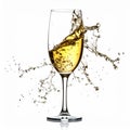 Champagne Splash Inside Flute Glass Isolated on White Background Studio Shot Royalty Free Stock Photo