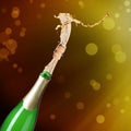 Champagne splashing out of bottle on background Royalty Free Stock Photo