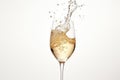 Champagne splashing out of a glass, isolated on white background.Generative AI Royalty Free Stock Photo