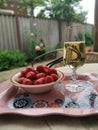 champagne, strawberry, glass, summer, lunch