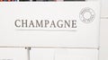 Champagne text sign on wine white carton box shop