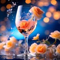 Champagne Toast Celebration in 3D: Captivating Photography with Firework Backdrop, Tattoo Art, and Blue Sky Elegance