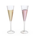 Champagne Trumpet Flutes Glasses set with liquid, clipping path