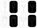 Champagne wine beer vermouth wineglass in thin lines. Cartoon sketch graphic design. Doodle style. Black white hand drawn image. Royalty Free Stock Photo