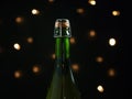 Champagne wine bottle close-up on black