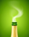 Champagne. Wine bottle with smoke. French traditional drink.