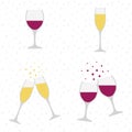 Champagne and wine glasses. Cheers. Celebration. Holiday toast. Royalty Free Stock Photo