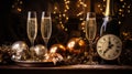Champagnes and decorations for new year party Royalty Free Stock Photo