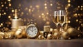 Champagnes and decorations for new year party Royalty Free Stock Photo