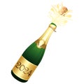 Champaign bottle. Happy New Year 2024. Cork explosion. Festive icon. Illustration. Vector icon.