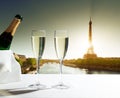 Champaign Glasses and Eiffel tower Royalty Free Stock Photo