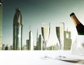 Champaign Glasses and skyscrapers of Dubai Royalty Free Stock Photo