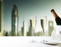 Champaign Glasses and skyscrapers of Dubai Royalty Free Stock Photo