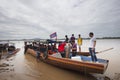 Champasak Laos - Nov22 - group of tourist on mekong river passenger boat preparing to go to liphi water falls in southern of Laos Royalty Free Stock Photo