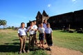 Champasak Laos - Nov21 - group of unidentified boy and girl Laos student standing in front of Prasat Wat Phu important of Laos