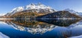 The Champfer Lake at the St. Moritz in autumn season with crystal clear reflection