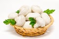 Champignon mushroom white agaricus in the basket