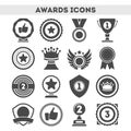 Champion awards of different shape icons set