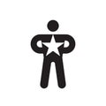 Champion black icon design. Human with star sign. Leadership concept symbol. Award winner success vector icon.