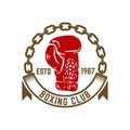 Champion boxing club. Emblem template with boxer glove. Design element for logo, label, emblem, sign.