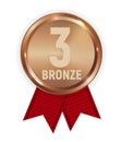 Champion Bronze Medal with Red Ribbon. Icon Sign of Third Place Isolated on White Background. Vector Illustration