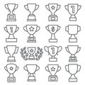 Champion cup line icon set on white background