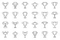 Champion cup trophy simple line icon vector set