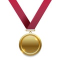 Champion gold medal on red ribbon Royalty Free Stock Photo