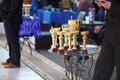 Champion golden trophies. Cup for the first place Royalty Free Stock Photo