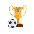 Champion golden trophy, medal and soccer ball Royalty Free Stock Photo