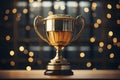 Champion golden trophy for winner background. Success and achievement concept Royalty Free Stock Photo