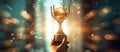 Champion golden trophy for winner background. Success and achievement concept. Sport and cup award theme. Created with Royalty Free Stock Photo