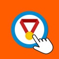 Champion medal icon. Award concept. Hand Mouse Cursor Clicks the Button