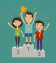 Champion on the pedestal. Achievement, awarding ceremony concept. Cartoon vector illustration