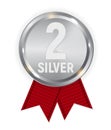 Champion Silver Medal with Red Ribbon. Icon Sign of Second Place Isolated on White Background. Vector Illustration Royalty Free Stock Photo