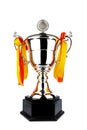 Champion throphy for congratulate winner on white background. Royalty Free Stock Photo