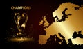 Champions Cup with a map. Golden Soccer trophy. Royalty Free Stock Photo