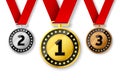 Champions gold, silver and bronze award medals Royalty Free Stock Photo