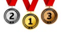 Champions gold, silver and bronze medals Royalty Free Stock Photo