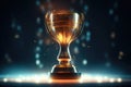 A champions trophy. Golden cup, fire and falling confetti, sport award. Generative AI illustration Royalty Free Stock Photo