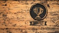Vintage Championship Emblem Displayed on Weathered Wooden Background Symbol of Victory and Achievement