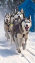 Championship energy Husky sled dogs race in winter sports competition Royalty Free Stock Photo