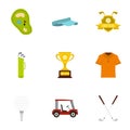 Championship golf icons set, flat style Royalty Free Stock Photo