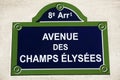 Champs Elysees Paris street sign Royalty Free Stock Photo