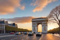 Champs Elysees at sunset in Paris Royalty Free Stock Photo
