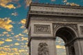 Champs-Elysees at Sunset in Paris, France. Romantic Travel Background. Amazing Panorama of Paris with Arc de Triomphe Royalty Free Stock Photo