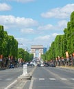 Champs Elysees and Triumphal Arch in Paris, France Royalty Free Stock Photo