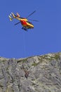 Rescue helicopter and rescuer on a cliff